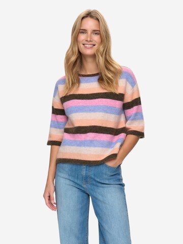 NÜMPH Strickpullover mit Halbarm 'NURIETTE STRIPY PULLOVER' in Grün: Vorderseite