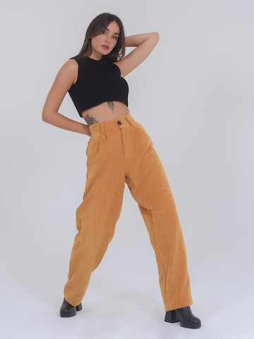 FRESHLIONS Wide leg Pleat-Front Pants ' Alma ' in Brown