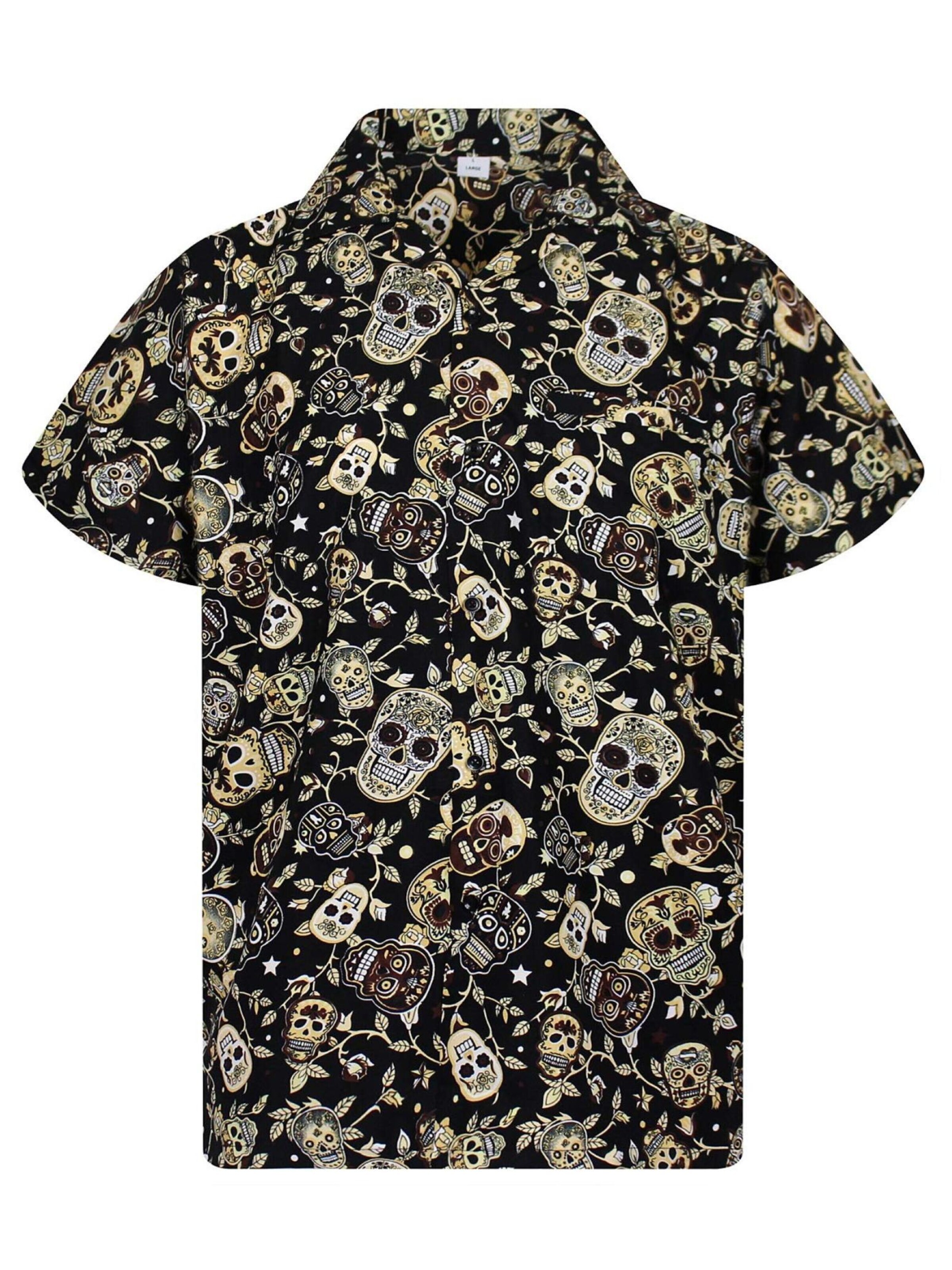 King Kameha Shirt 'Skull' in Bruin: voorkant