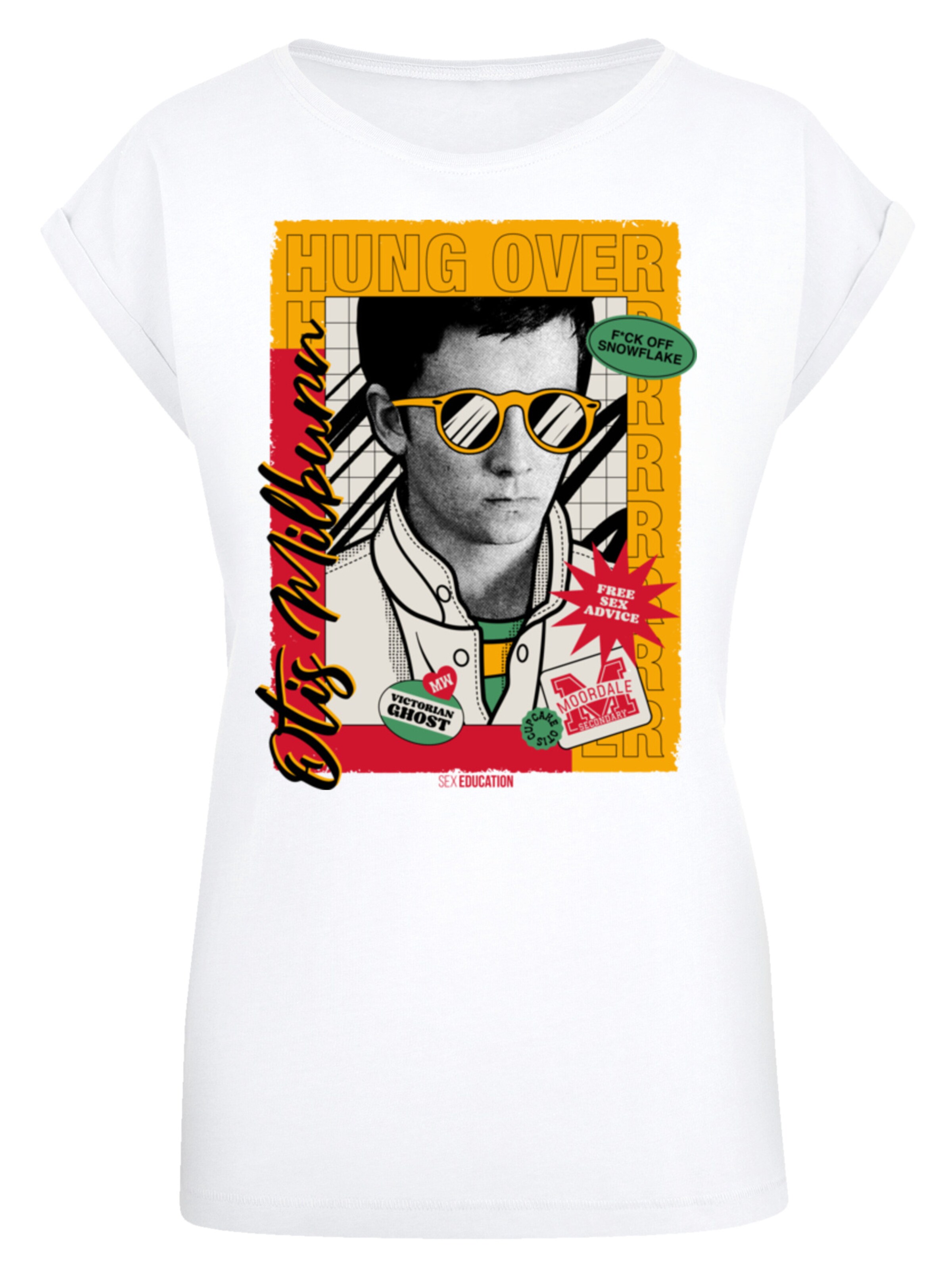 F4NT4STIC T-Shirt 'Sex Education Otis Hung Over Collage Netflix TV Series' in Weiß: Vorderseite