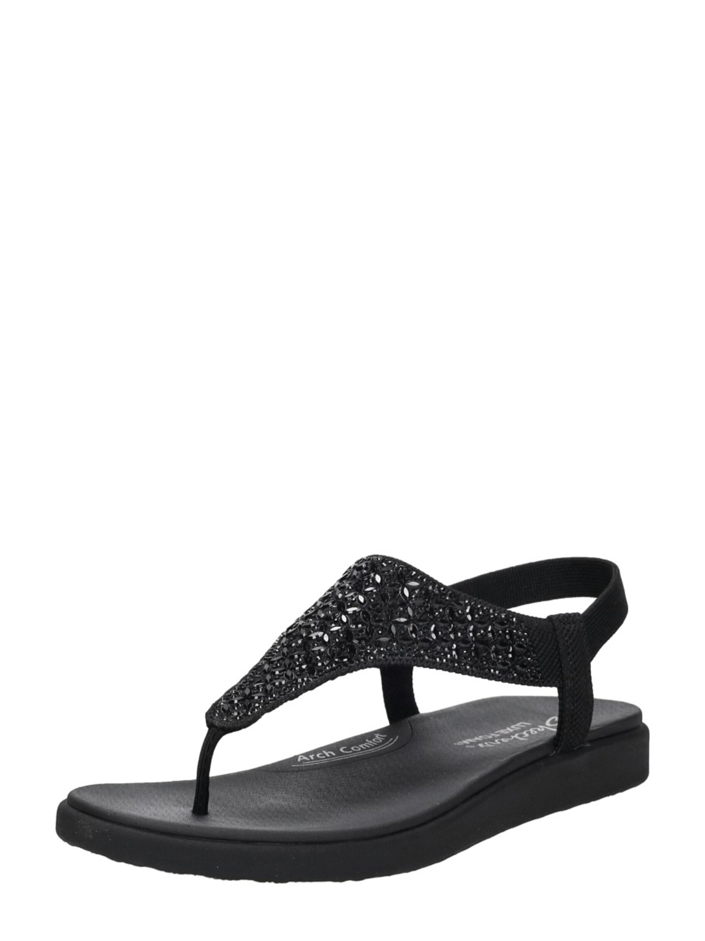 SKECHERS Teenslipper 'Meditation Luxe' in Zwart: voorkant