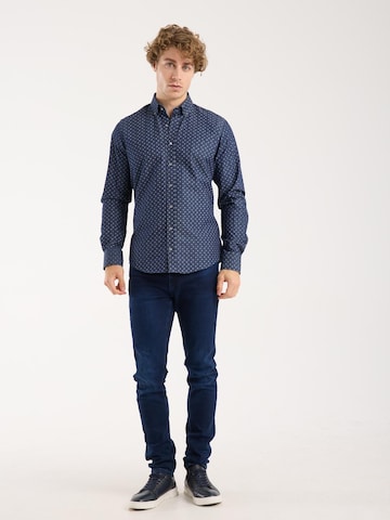 7Camicie Slim fit Zakelijk overhemd 'Leonardo Denim Man Shirt Blue White' in Blauw