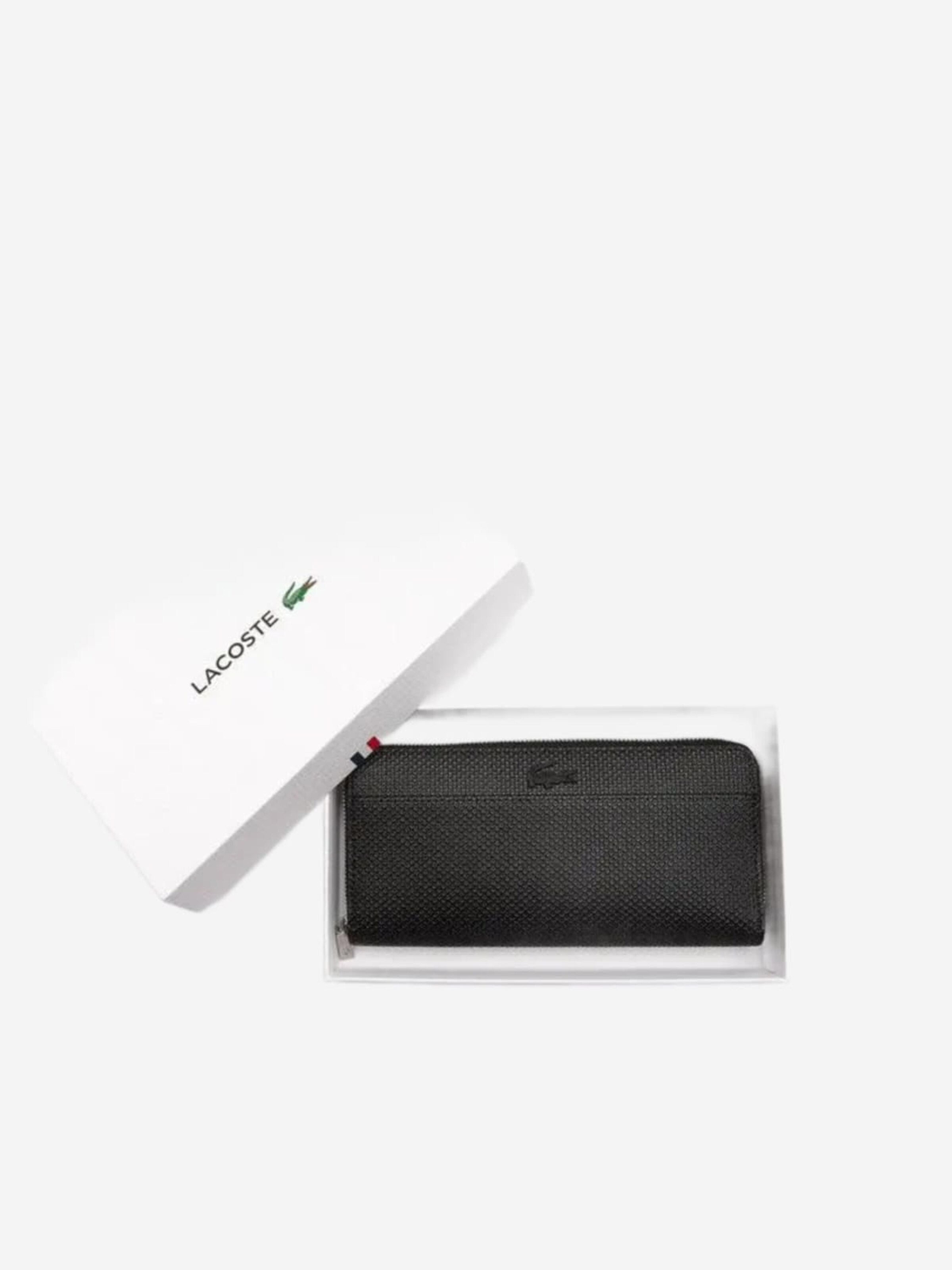 LACOSTE - Cartera 'Lacoste Compagnon cuir piqué unisexe Chantaco' en negro