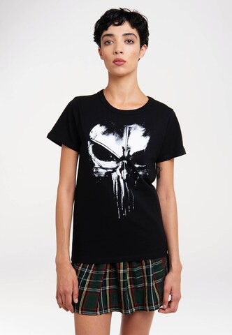 LOGOSHIRT Shirt 'Marvel - Punisher Techno Skull' in Black: front