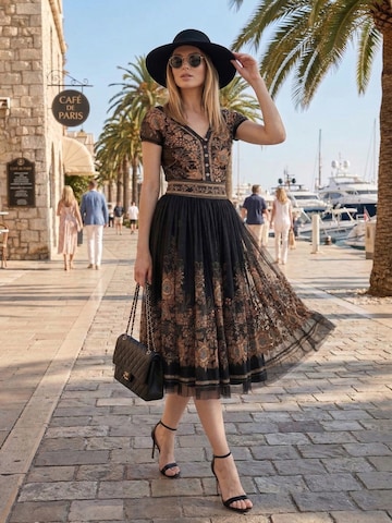 JIORO Blouse 'GOLDEN ROSES' in Zwart