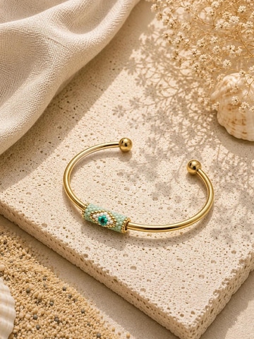 THE GEM STORIES JEWELRY Βραχιόλι 'Gold Cuff Bracelet with Miyuki Evil Eye' σε μπλε