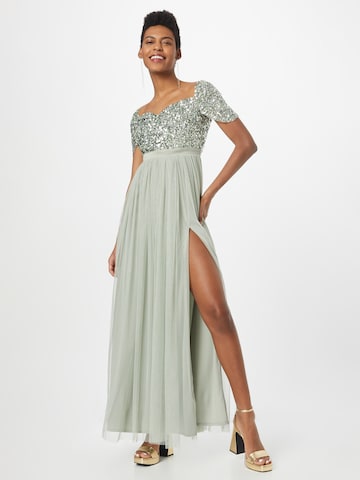 Maya Deluxe Evening Dress 'BARDOT' in Green: front