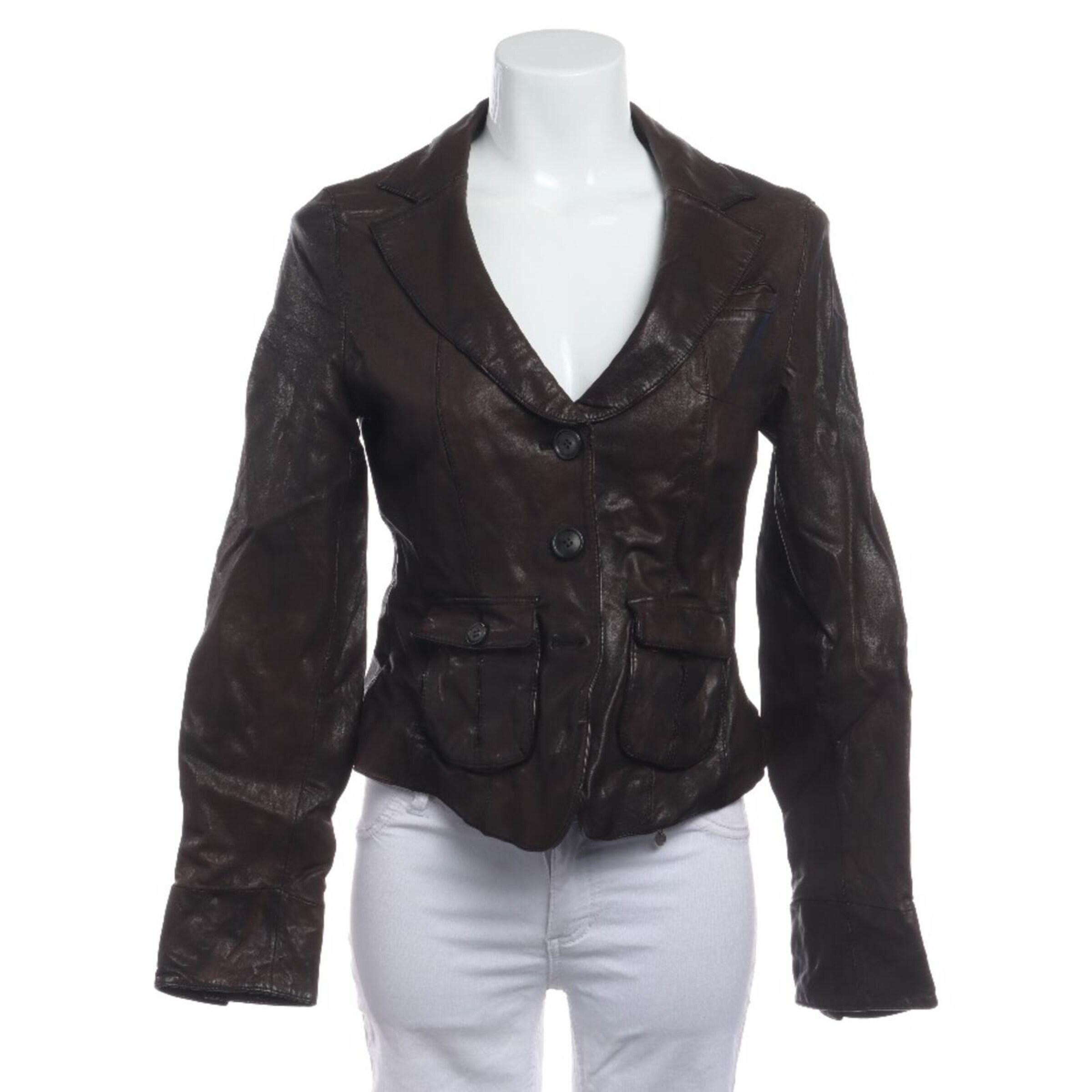 Marc Cain Lederjacke / Ledermantel L in Braun: Vorderseite