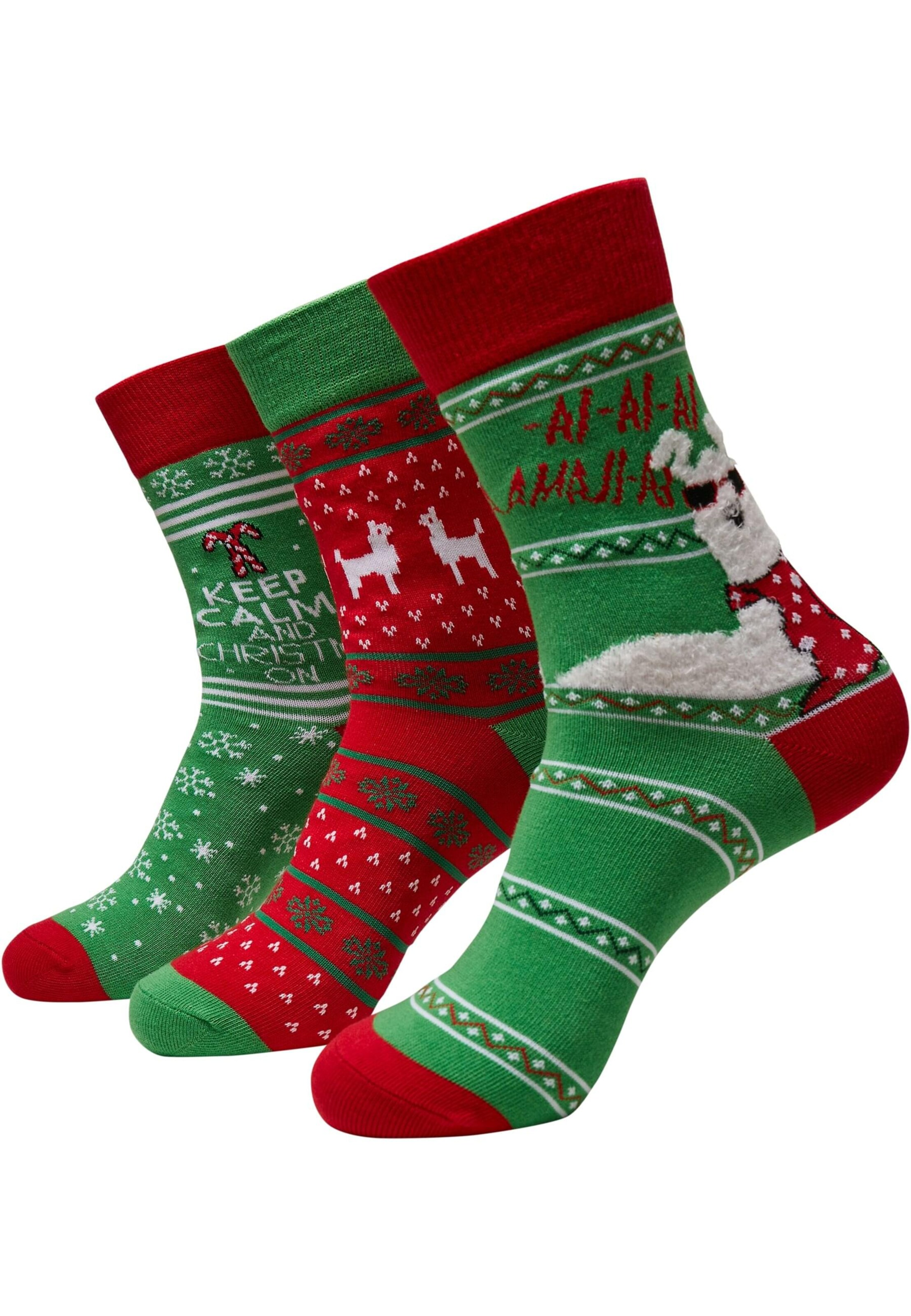 Urban Classics Socken 'Christmas Lama' in Grün: Vorderseite