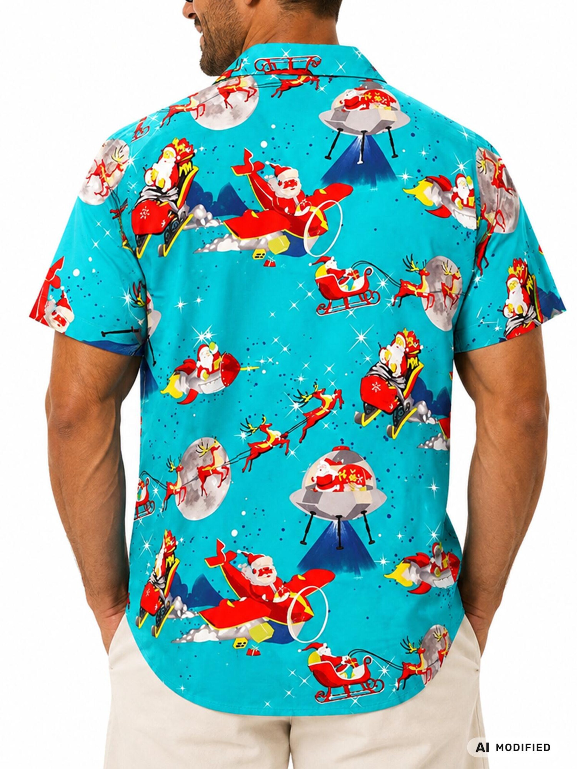 Coupe regular Chemise 'Christmas Space Santa' King Kameha en bleu