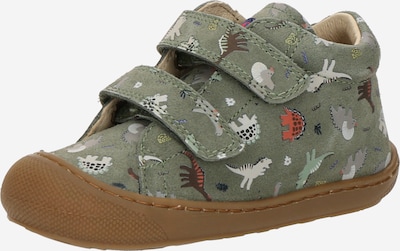 Pirmieji vaiko vaikščiojimo bateliai 'COCOON' iš NATURINO, spalva – ruda / pilka / žalia / šviesiai oranžinė, Prekių apžvalga