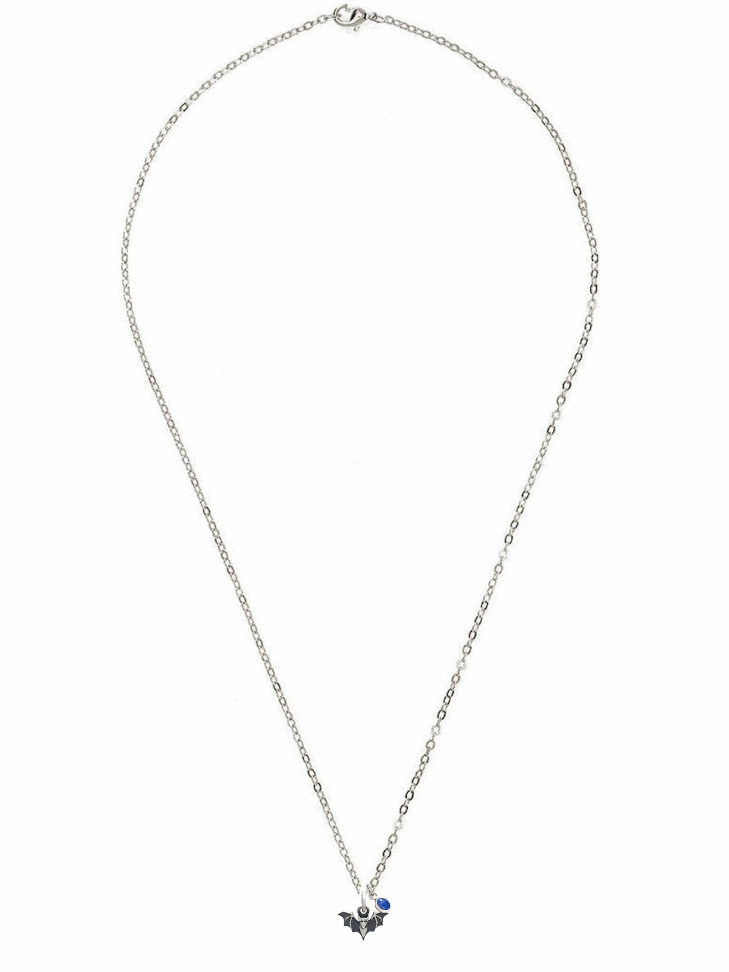 Gemshine Kette mit Anhänger 'BLUE FLEDERMAUS' in Silber: Vorderseite