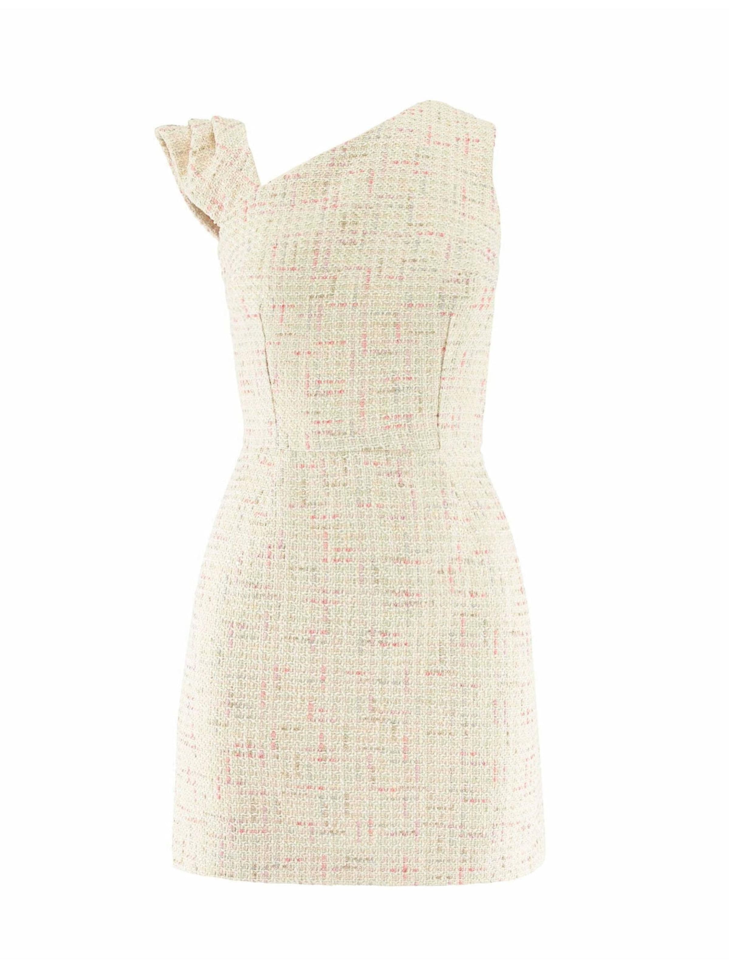 Abito 'Asymmetric Neckline Boucle Mini Dress' di AVENUE N°29 in beige: frontale