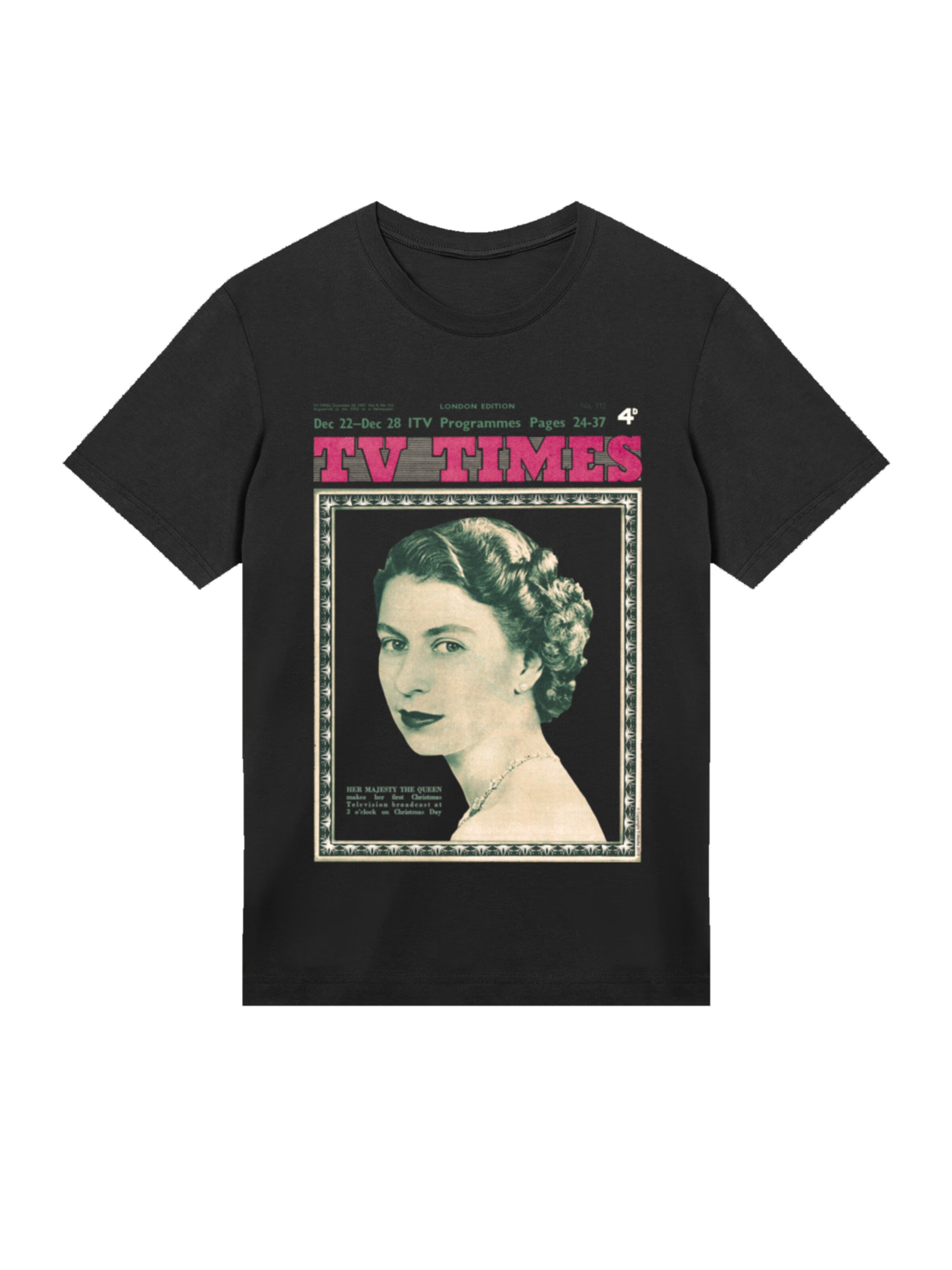 F4NT4STIC Shirt 'TV Times Queen Elizabeth II 1957 Cover' in Black: front