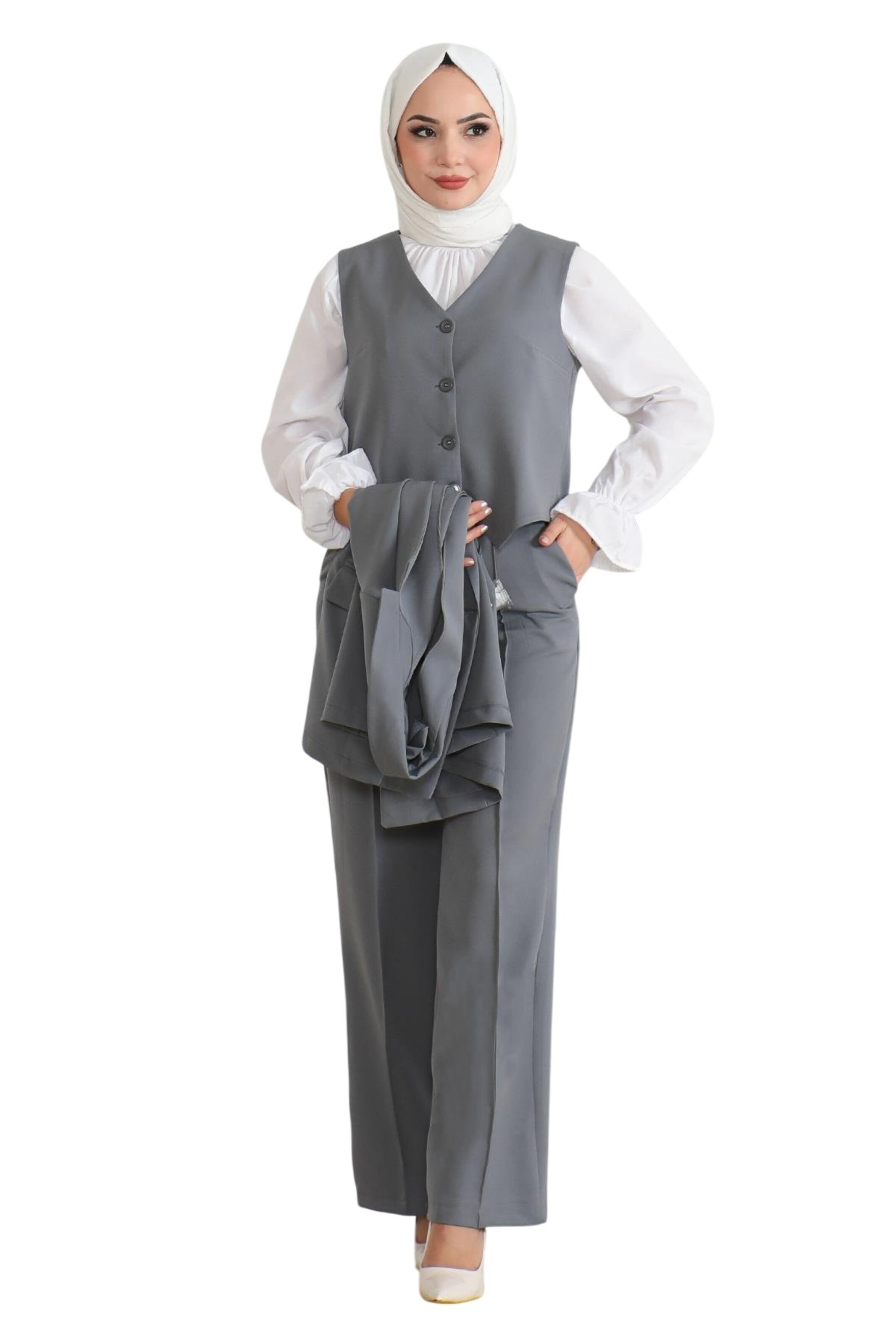 Pantalons de tailleur MODAMIHRAM en gris : devant