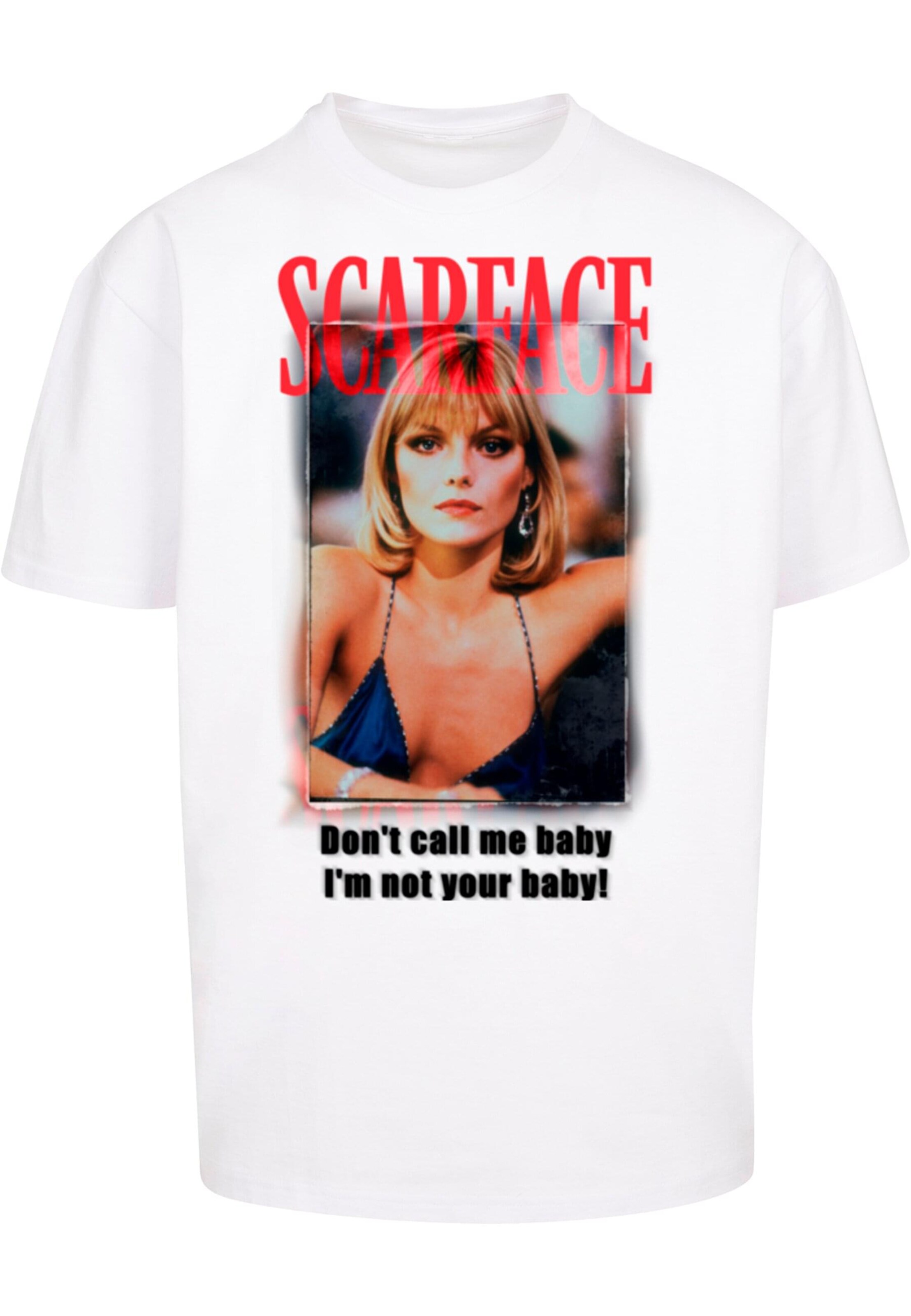 MT Upscale Tričko 'Scarface Don't Call Me Baby' - Biela: predná strana