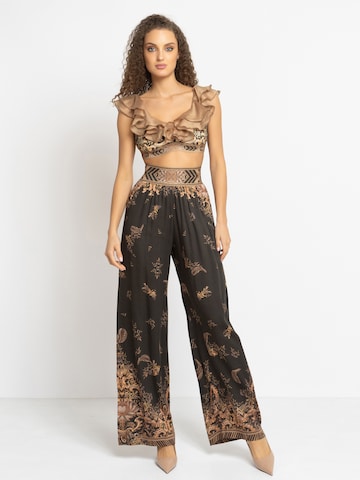 JIORO Wide leg Pants 'GOLDEN STRIPES' in Black