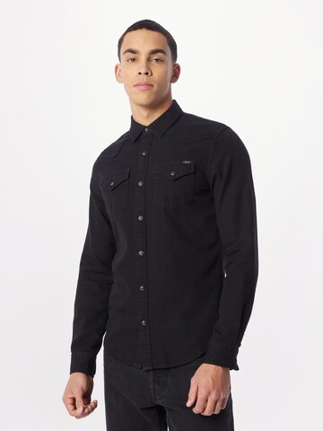 Superdry Regular fit Button Up Shirt in Black: front