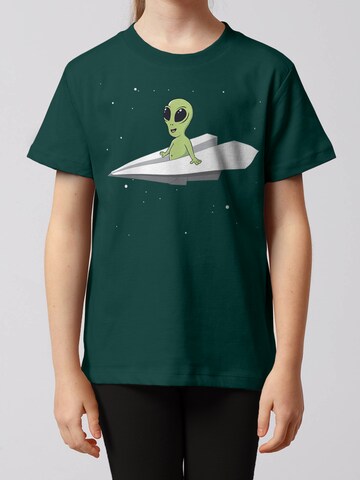 T-Shirt 'Alien On A Paper Plane' watabout.kids en vert