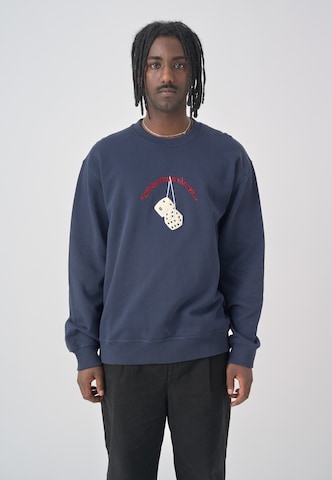 Cleptomanicx Sweatshirt 'Boxy Crewneck Racing' in Blue: front