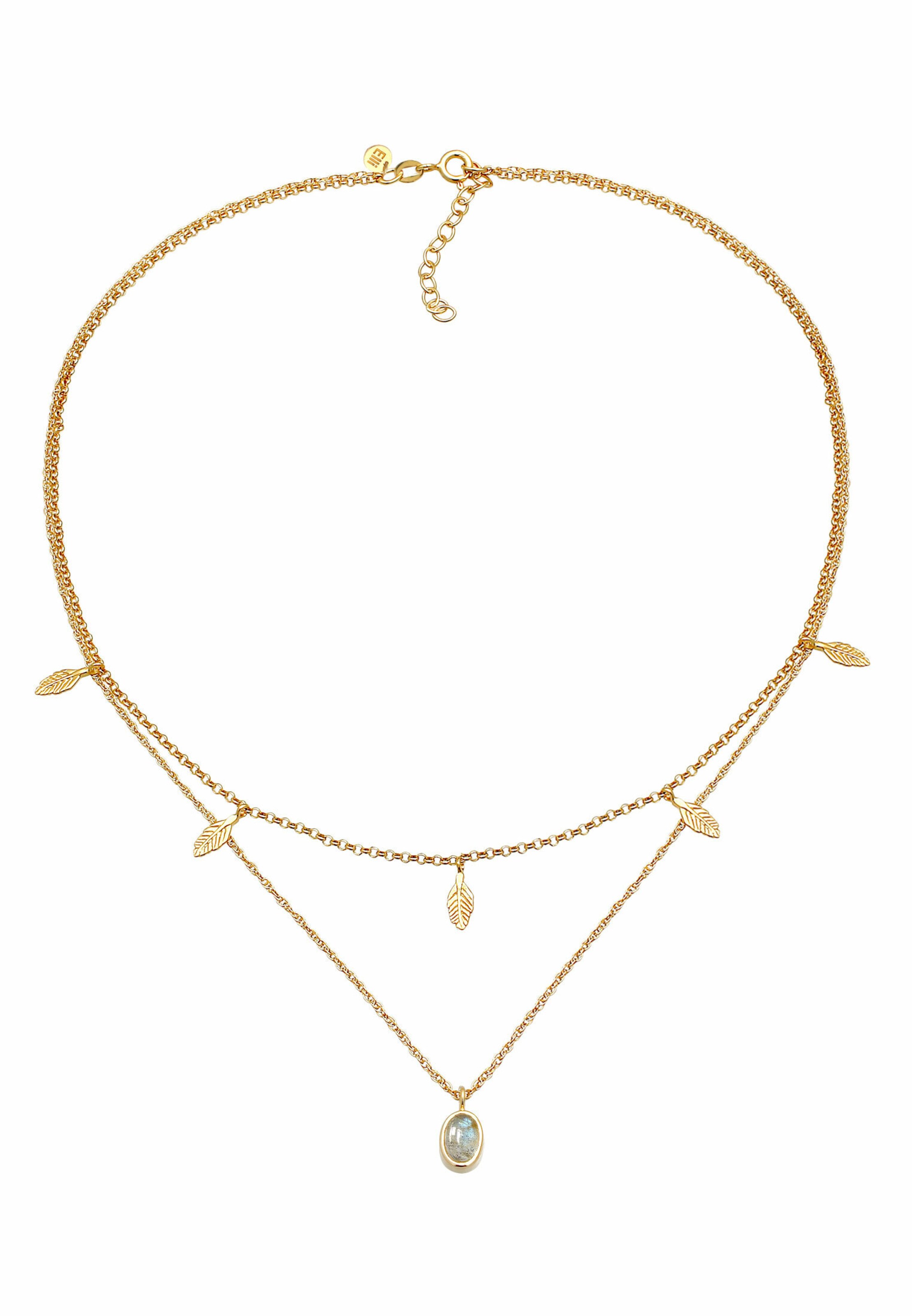 ELLI PREMIUM Halskette Boho, Feder, Layer in Gold