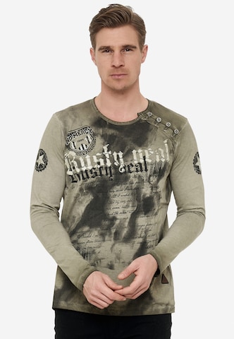 Rusty Neal Langarmshirt mit coolem Front-Print in Grün: predná strana