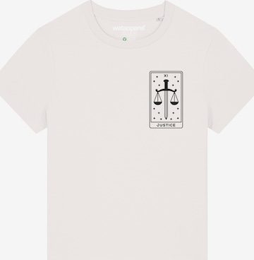 Maglietta 'Tarot Justice' di Watapparel in bianco: frontale