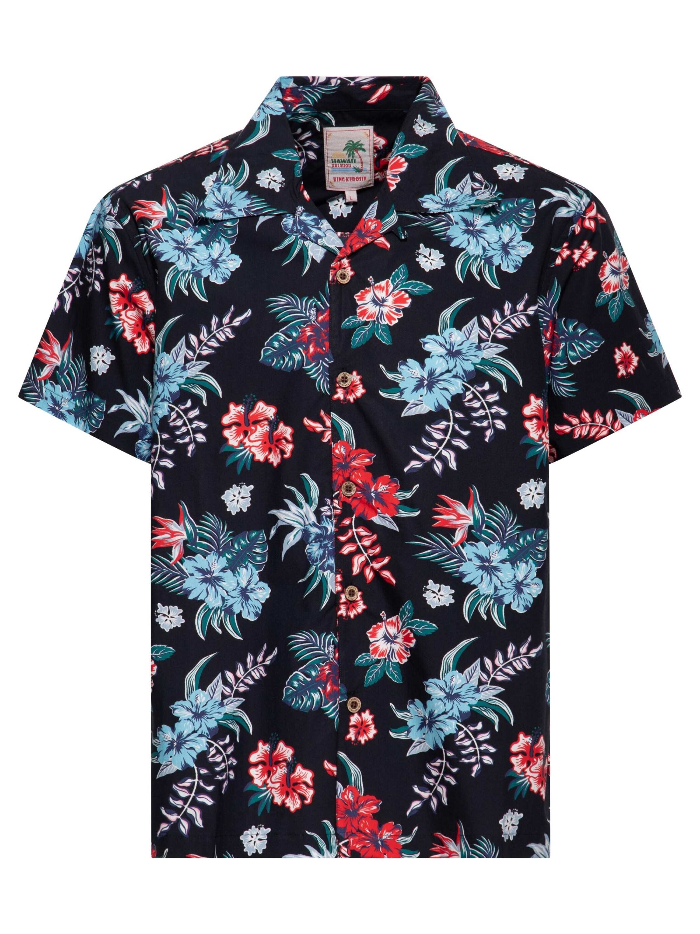 King Kerosin Hemd 'Hibiscus'‌‌‌‌‌‌‌ in Schwarz: Vorderseite
