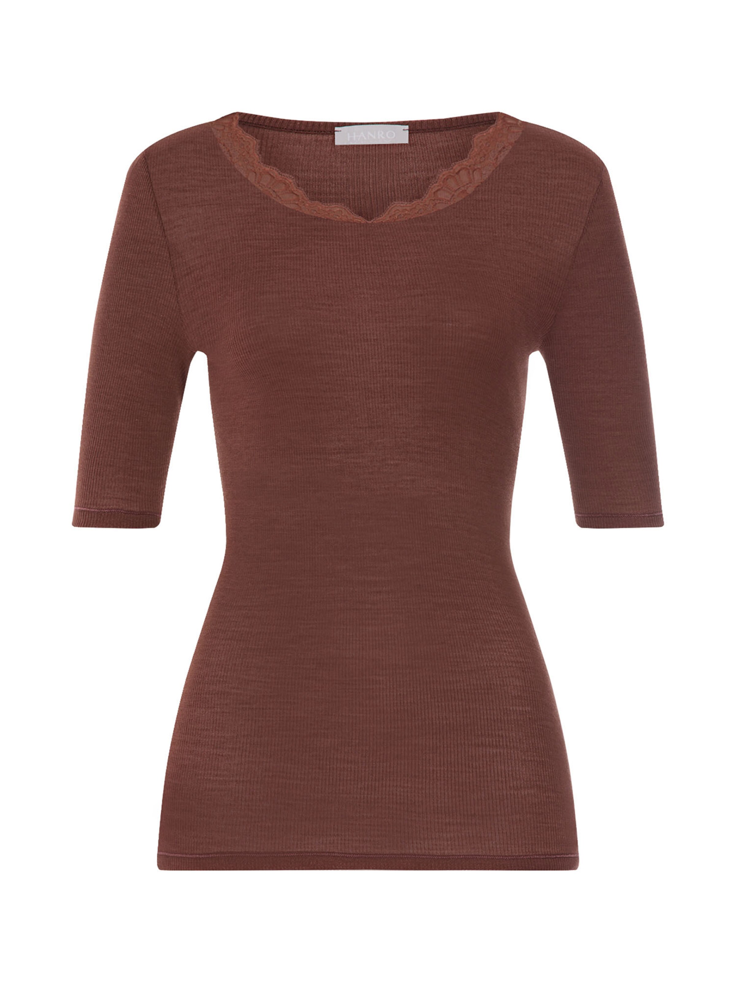 Hanro Shirt ' Woolen Lace ' in Bruin: voorkant