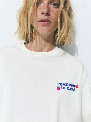 Pull&Bear Oversized bluse 'POMODORO' i hvid