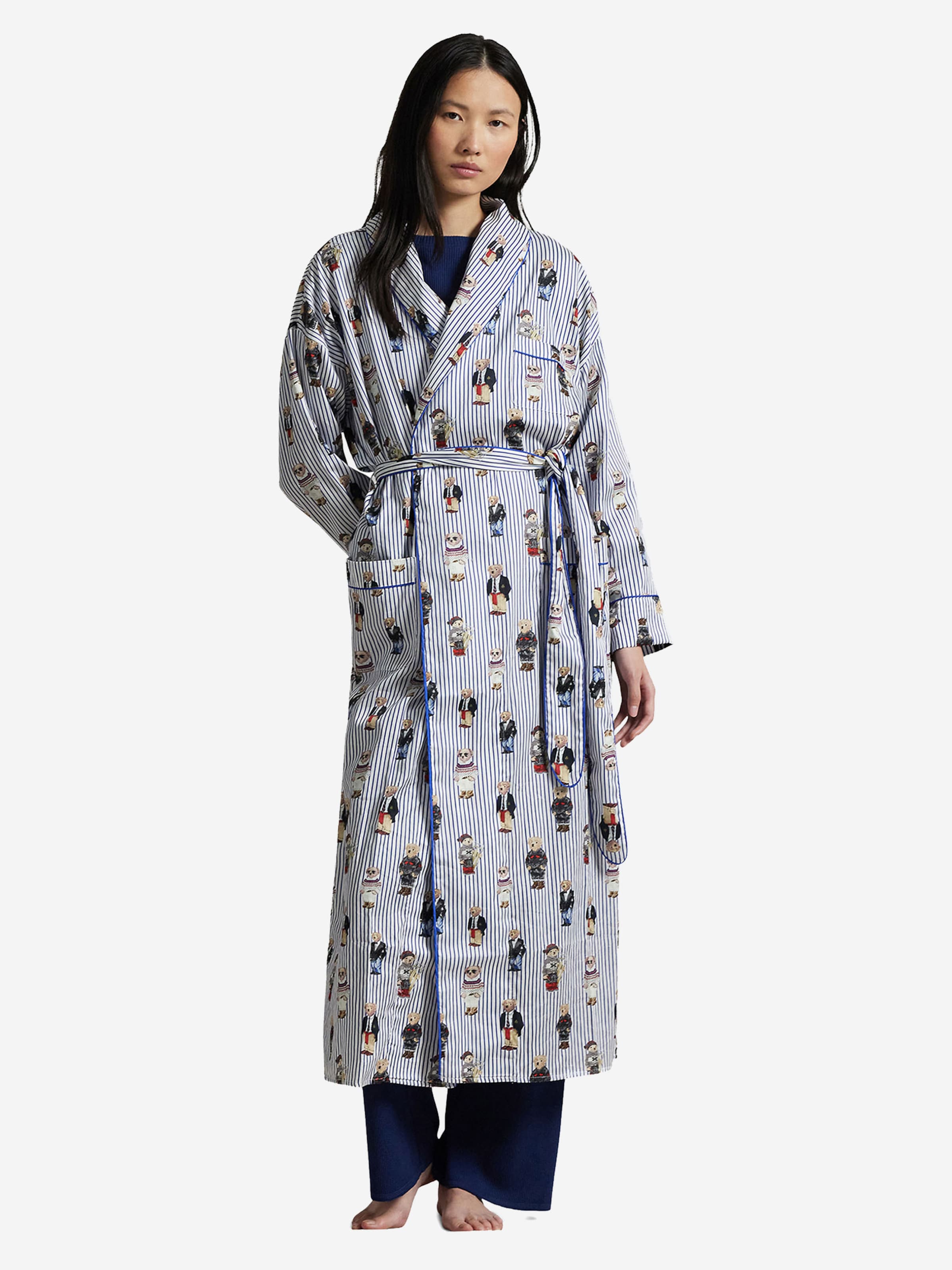 Polo Ralph Lauren Morgenmantel ' Iconic Bear ' in Blau: Vorderseite