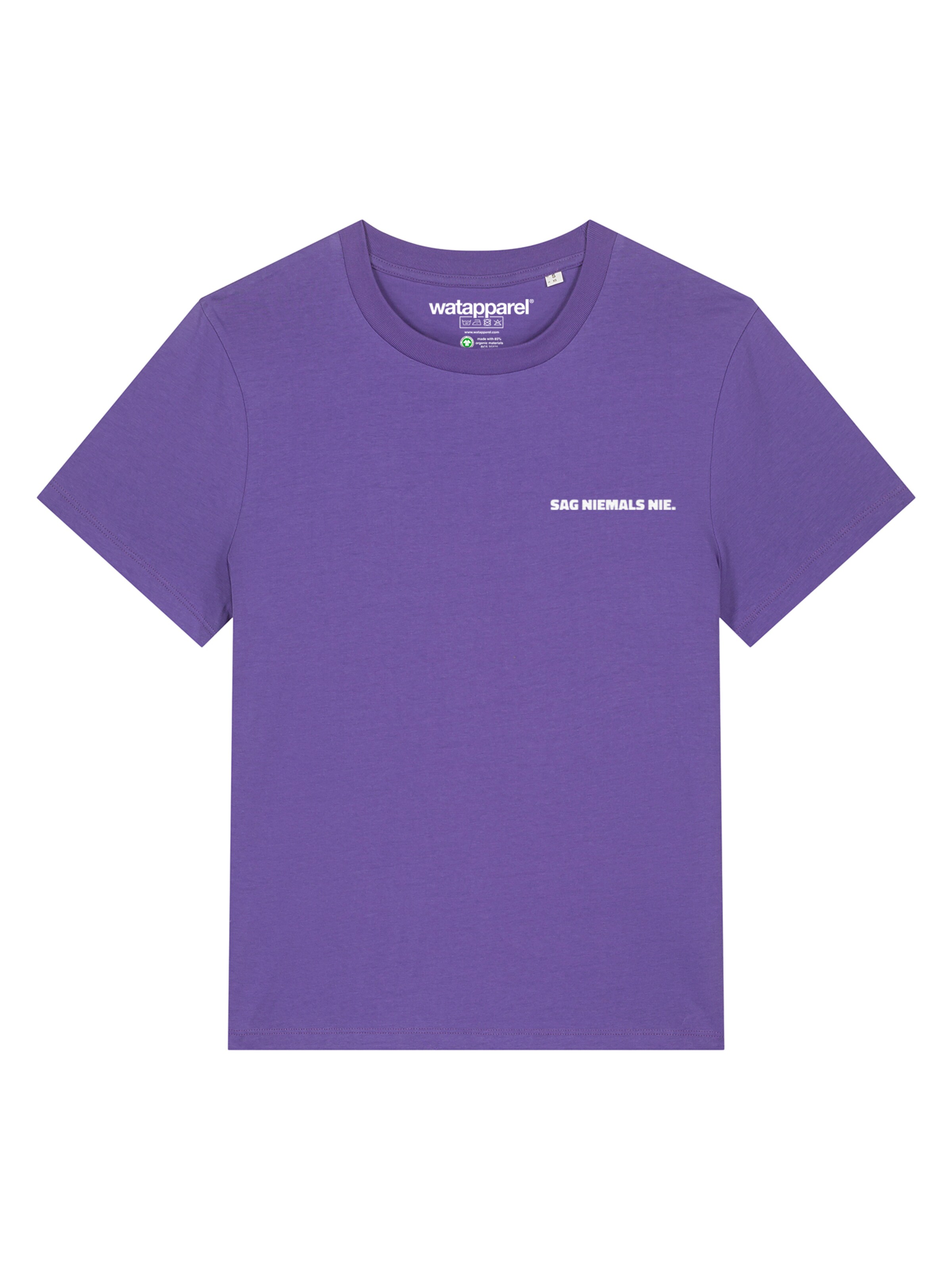 Watapparel T-Shirt 'Sag Niemals Nie' in Lila: Vorderseite