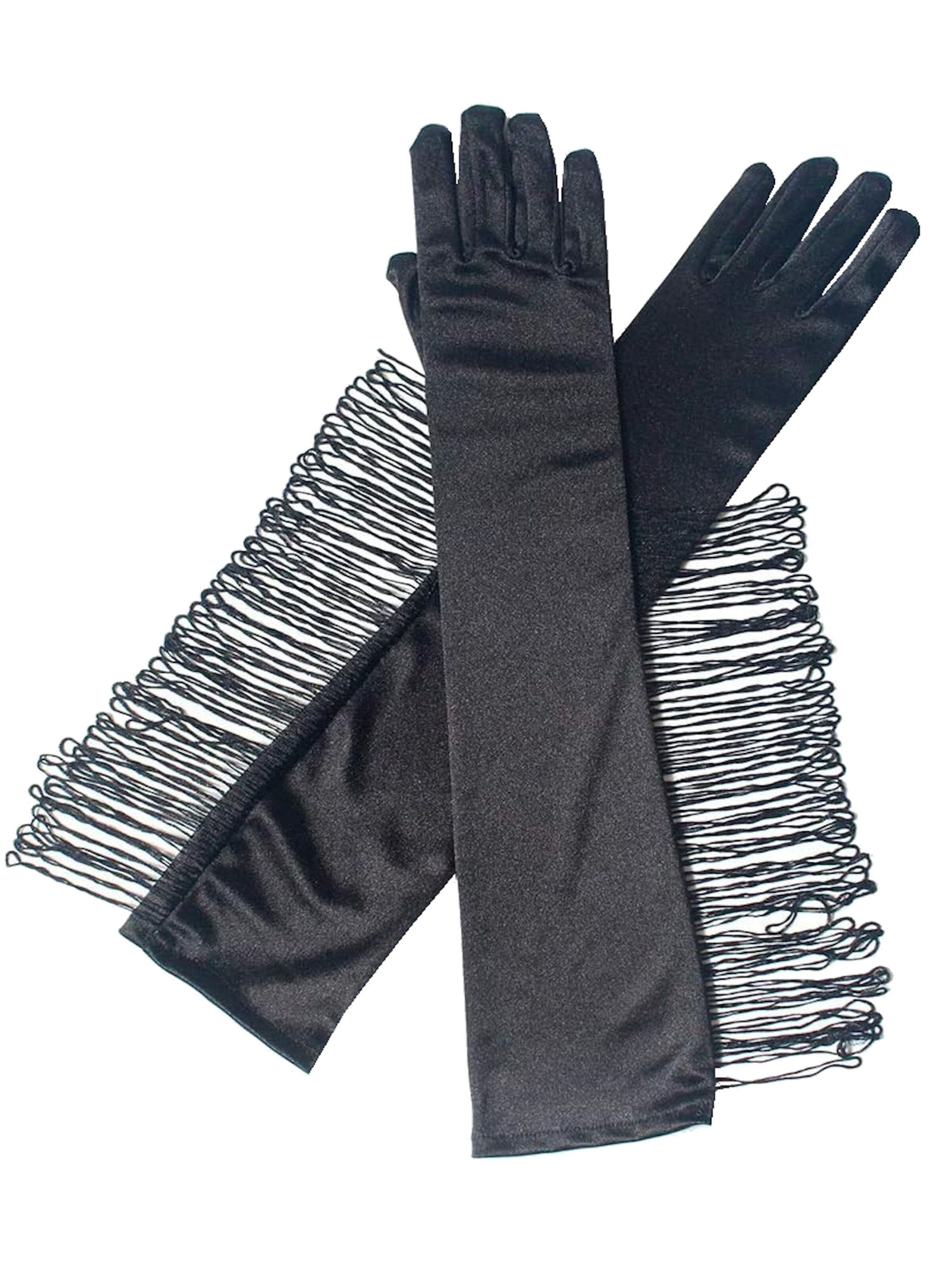 Dirndline Full Finger Gloves 'Fransen' in Black