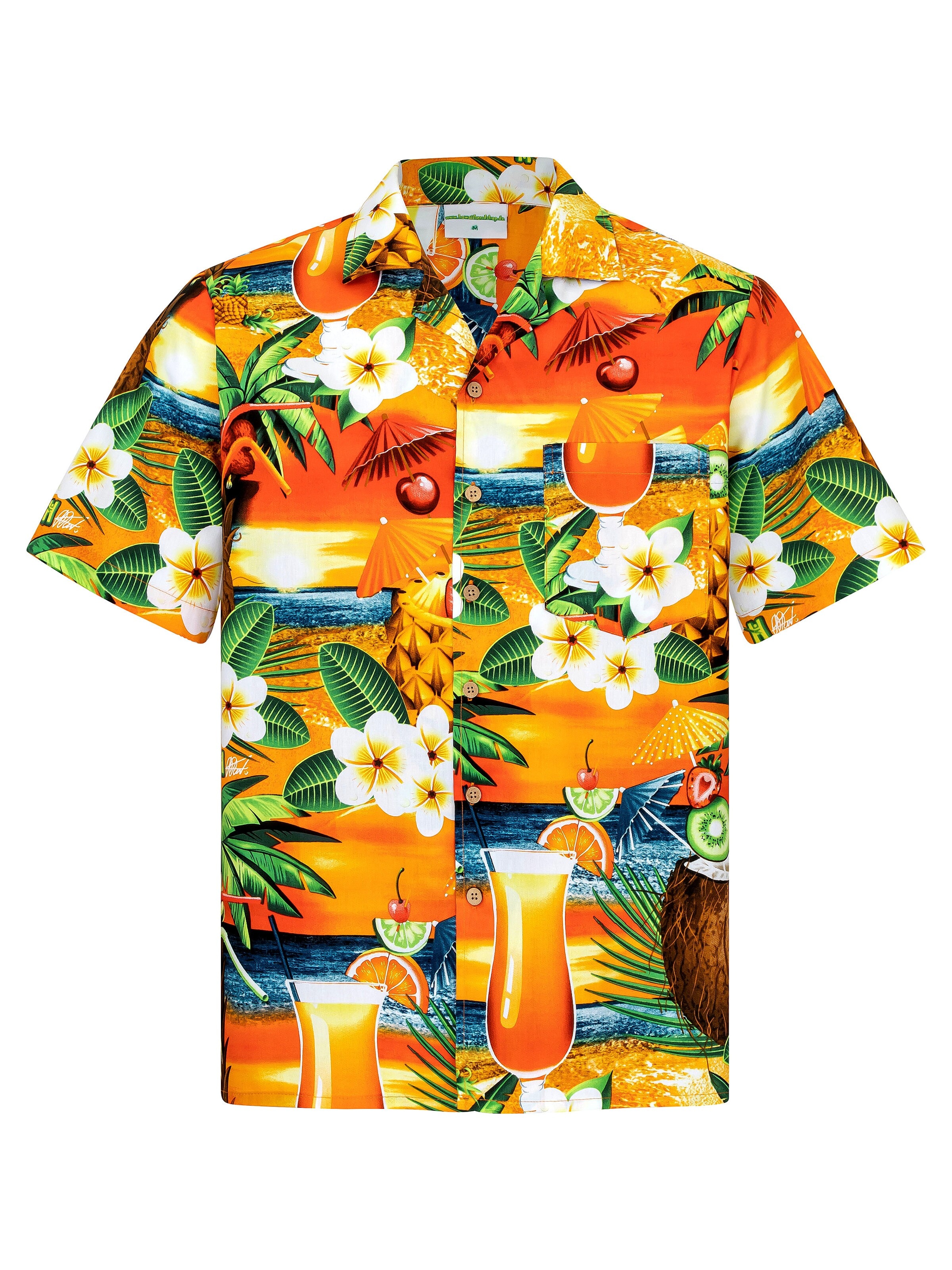 Hawaiihemdshop.de - Regular Fit Camisa 'Hawaiihemd Paradise Cocktails' em laranja: frente