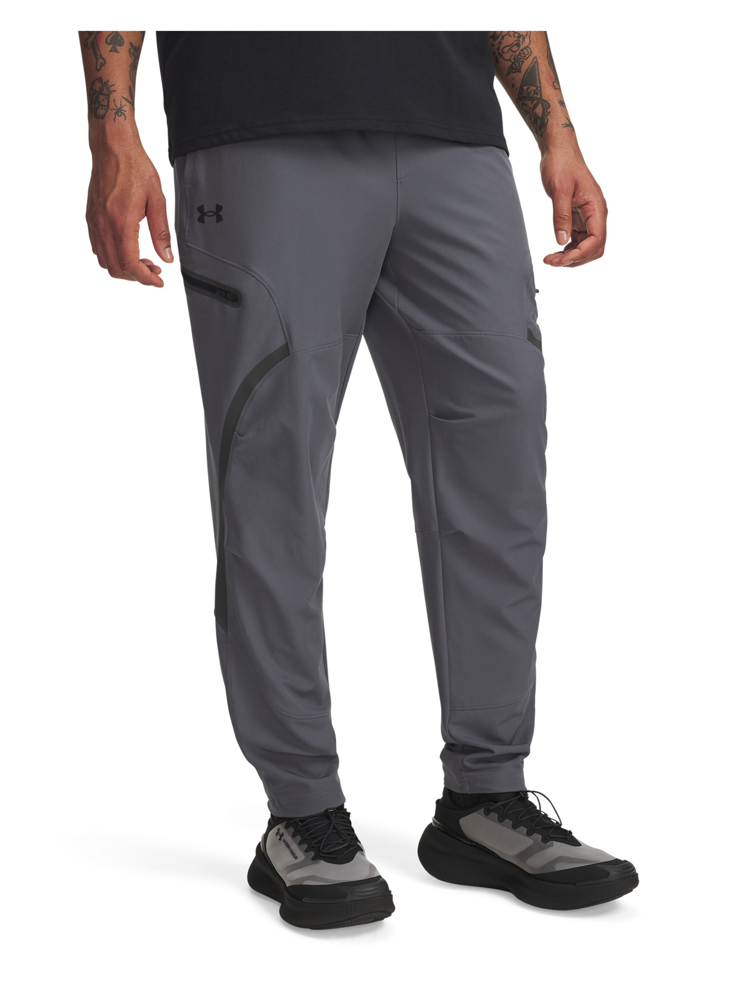 UNDER ARMOUR Tapered Sportbroek 'Unstoppable' in Grijs: voorkant