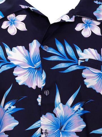 King Kameha Shirt 'Mono Flowers' in Blue