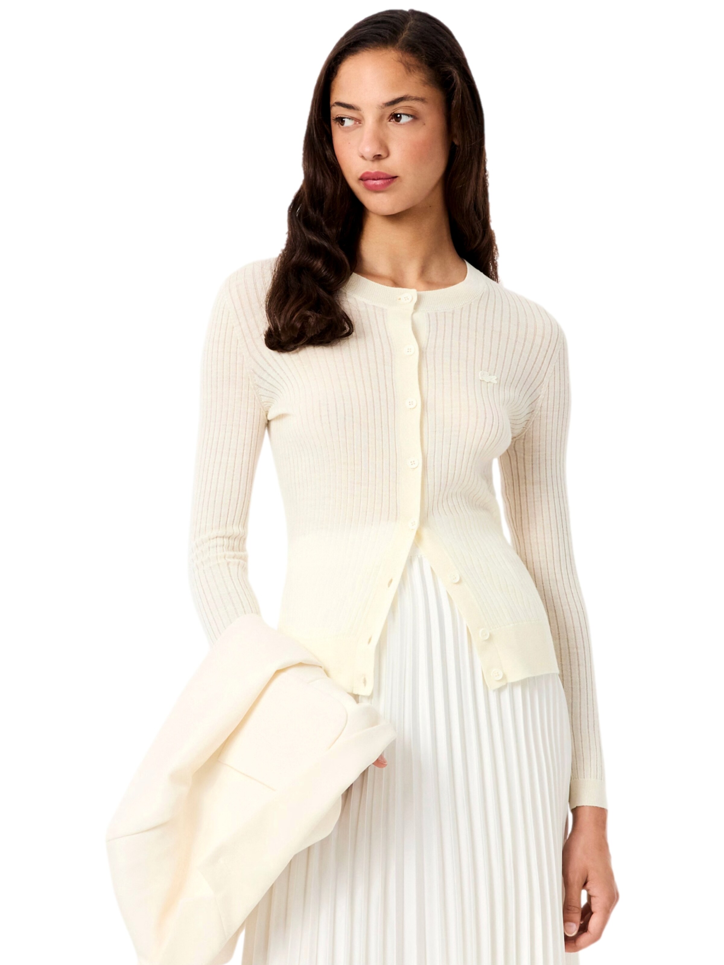 LACOSTE Knit Cardigan in Yellow: front