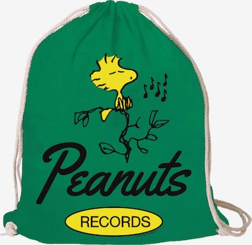 LOGOSHIRT Turnbeutel 'Peanuts - Woodstock Records' in Grün: Vorderseite