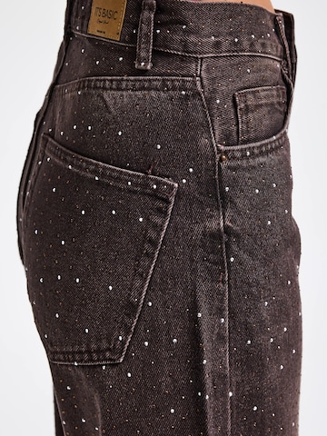 IT'S BASIC Loose fit Jeans 'RHINESTONE LOOSE MID RISE JEANS' in Brown