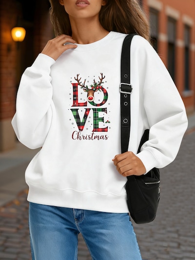 GORHEY Pullover 'Women's Christmas Printed Sweatshirts, Long Sleeve Loose Pullover Top'‌‌‌ in weiß, Produktansicht