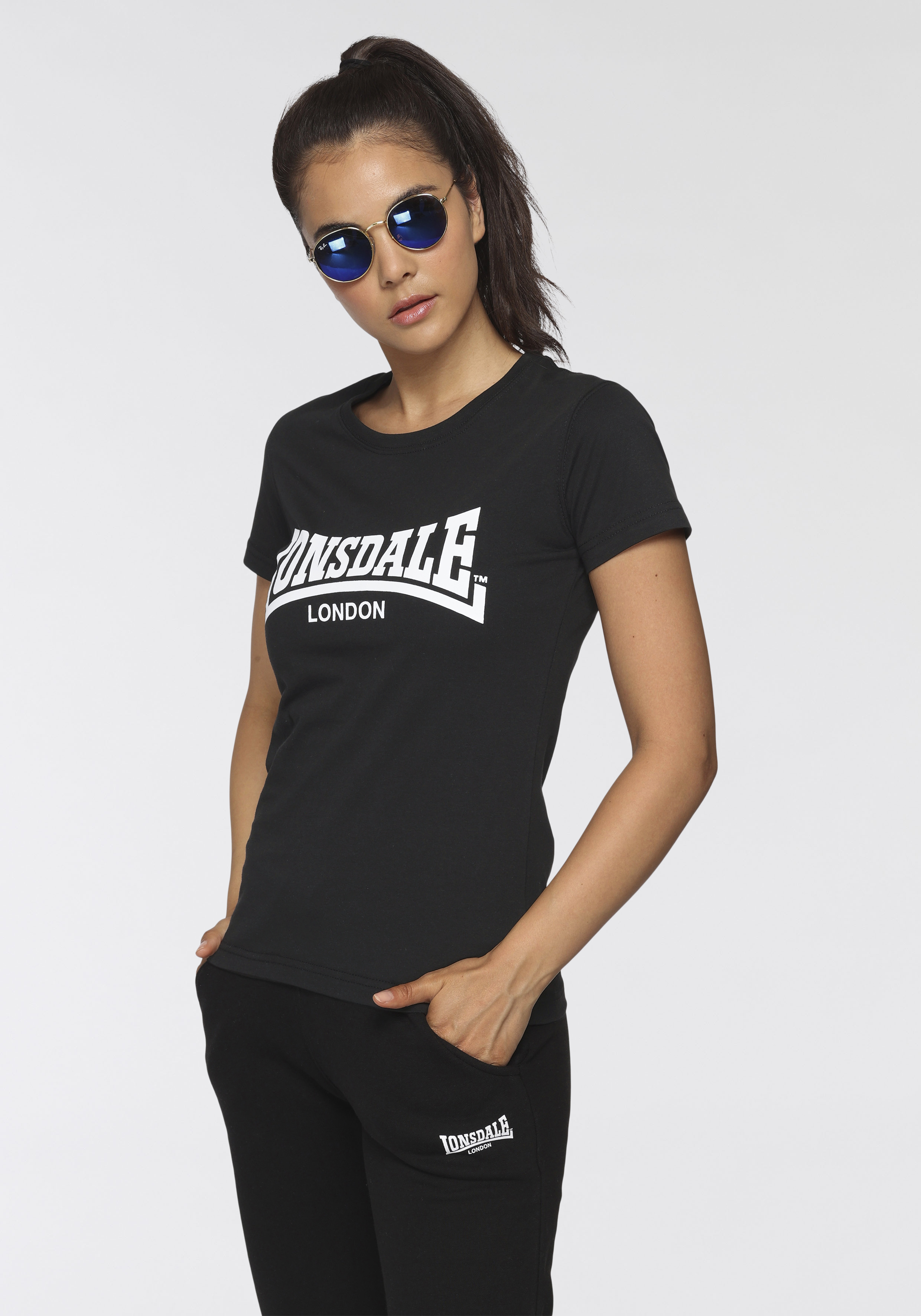 Lonsdale Cullaloe T-Shirt Donna Oversize | Casual Streetwear | Girocollo Classico In Cotone E Poliestere | Nero/Viola/Bianco