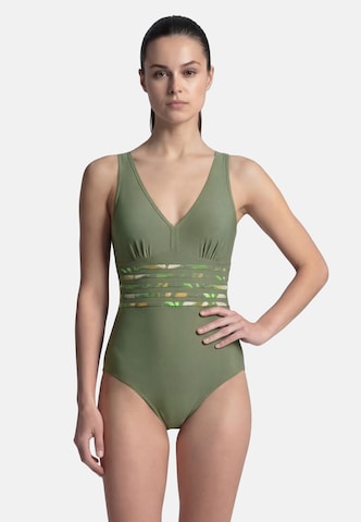 BECO the world of aquasports Bustier Badeanzug 'Feathers' in Grün: Vorderseite