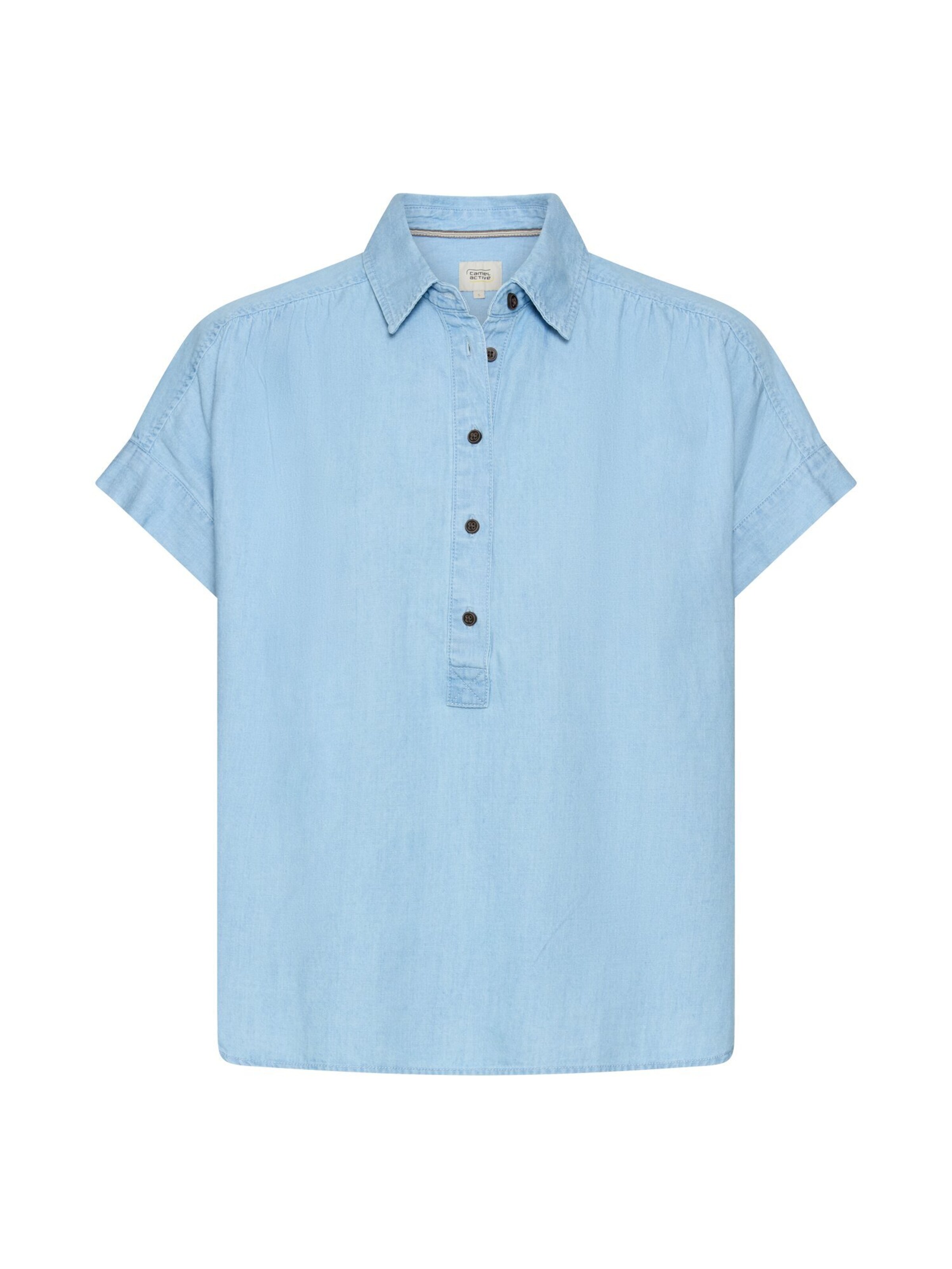 CAMEL ACTIVE Kurzarm Bluse mit Knopfleiste in Blau: Vorderseite