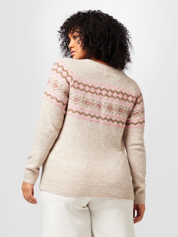 Vero Moda Curve Sweter 'FIFI FAIRISLE' w kolorze beżowy