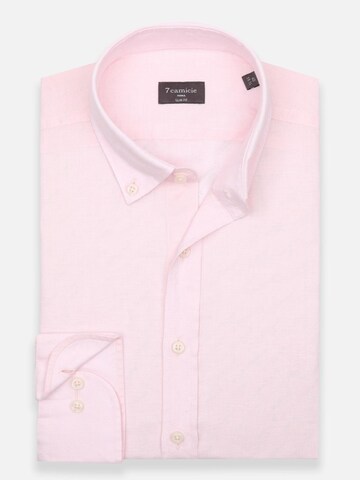Slim fit Camicia business 'Leonardo Linen Man Shirt Pink' di 7Camicie in rosa