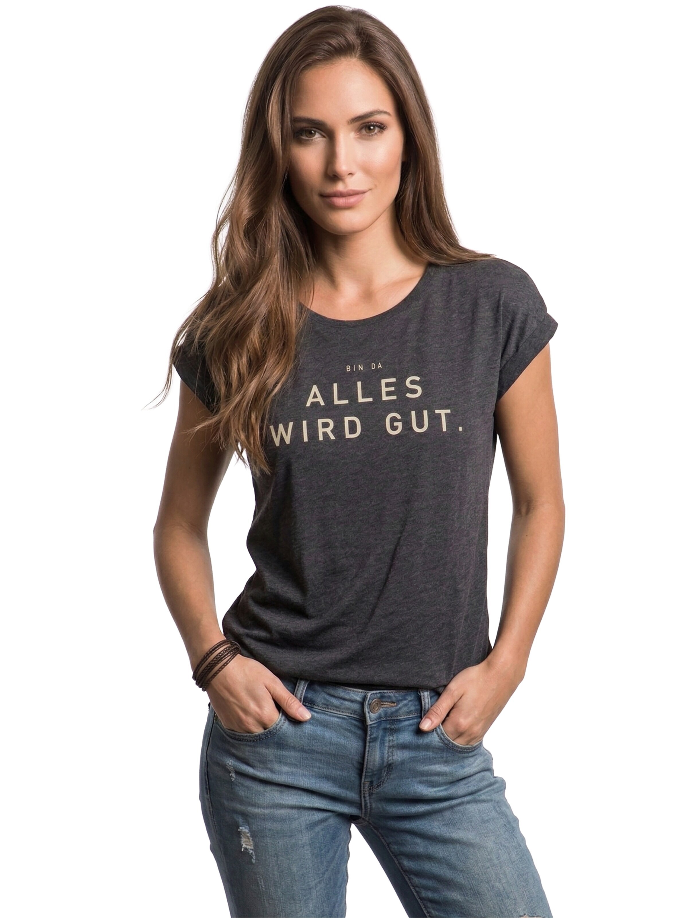 MAKAYA Shirt 'Bin da alles wird gut'‌‌‌‌‌‌‌‌‌ in Grau: Vorderseite