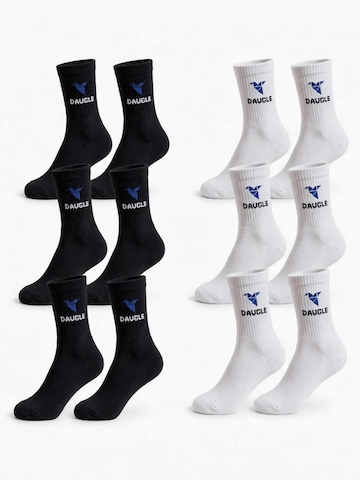melns DAUGLE Sporta zeķes 'Daugle Sport Socks (Black, White) Blue Logo': no priekšpuses
