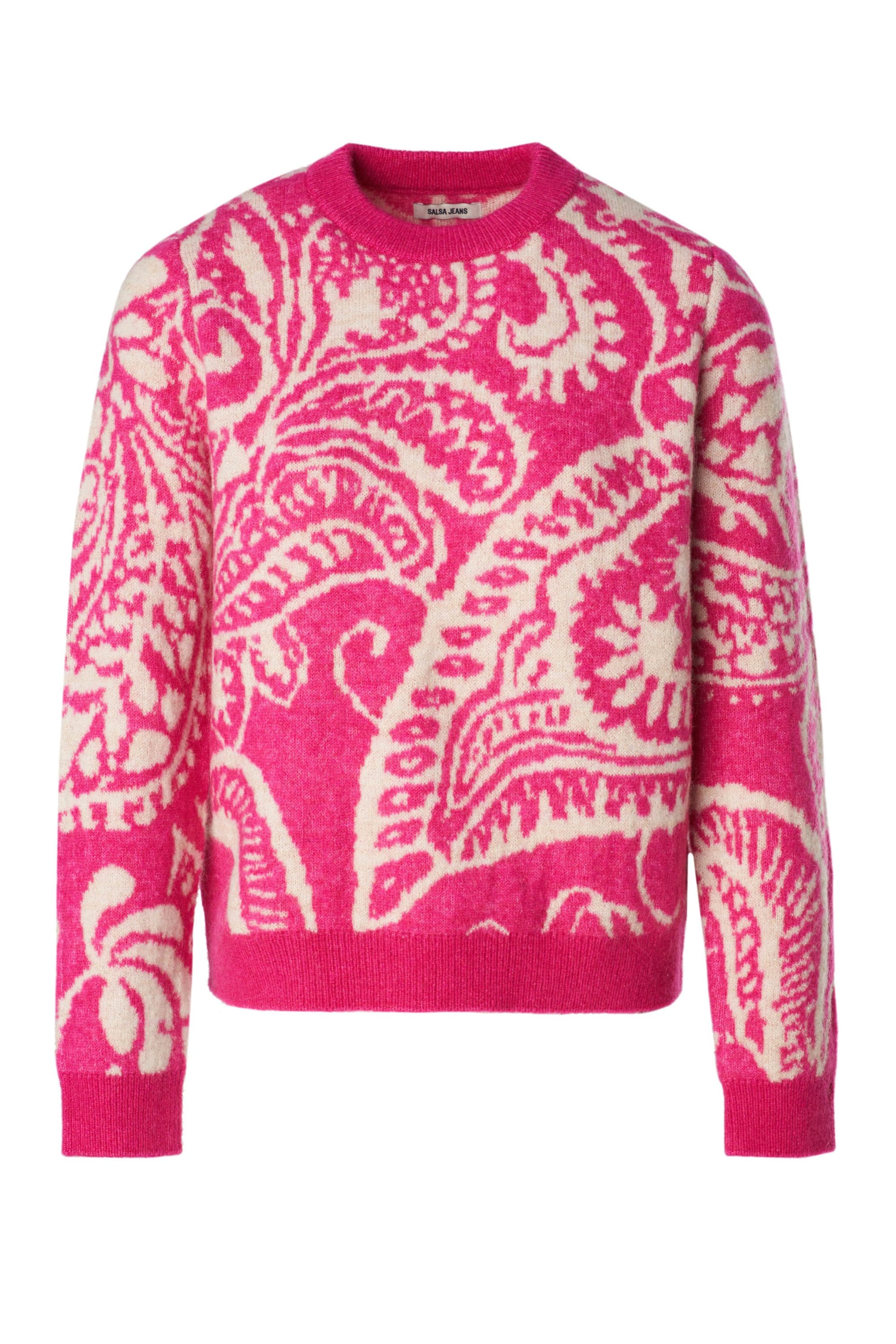 Salsa Jeans Pull-over en rose foncé / blanc, Vue avec produit