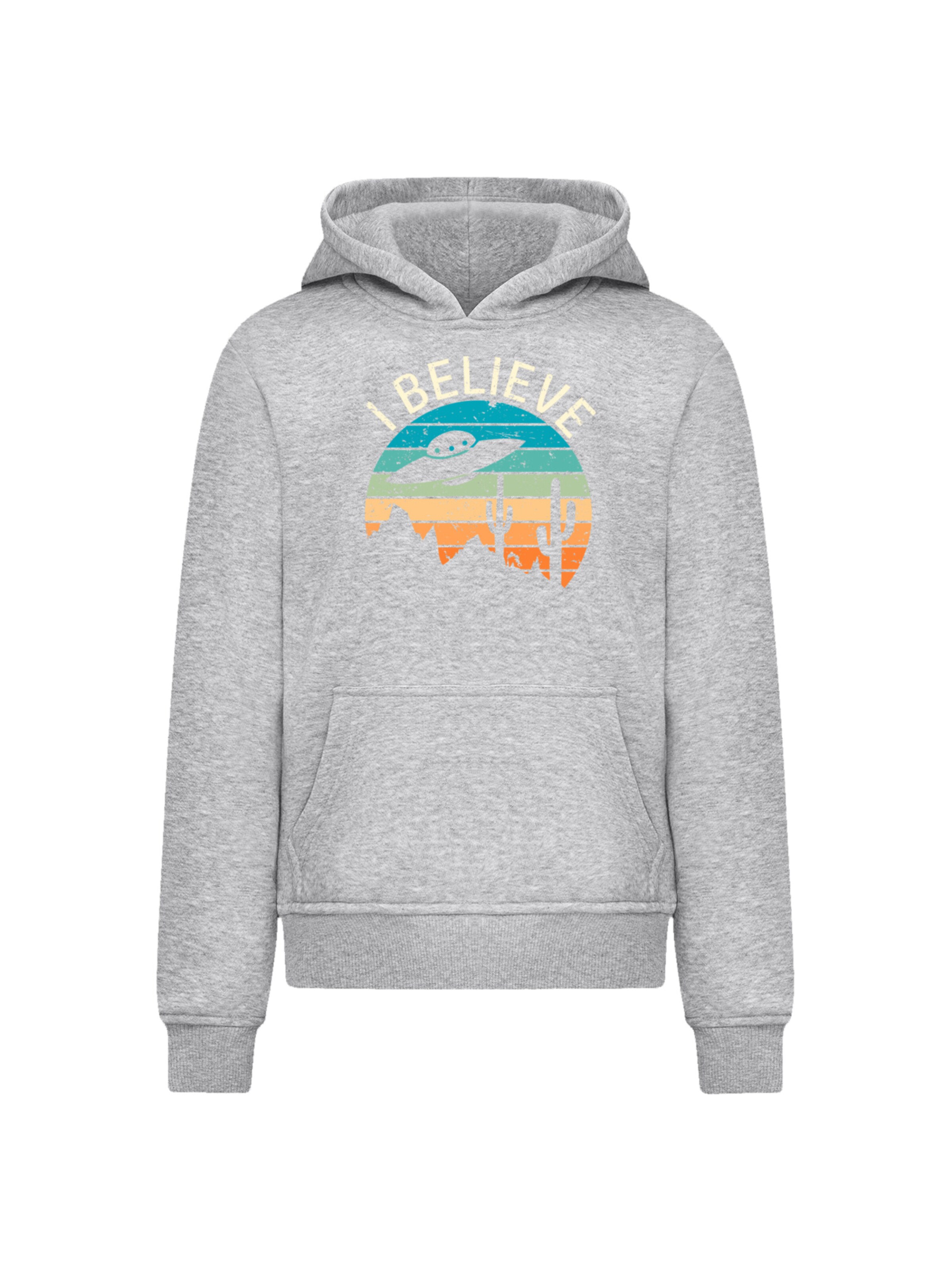 Sweat-shirt 'I Believe UFO Alien Sonnenuntergang' F4NT4STIC en gris : devant