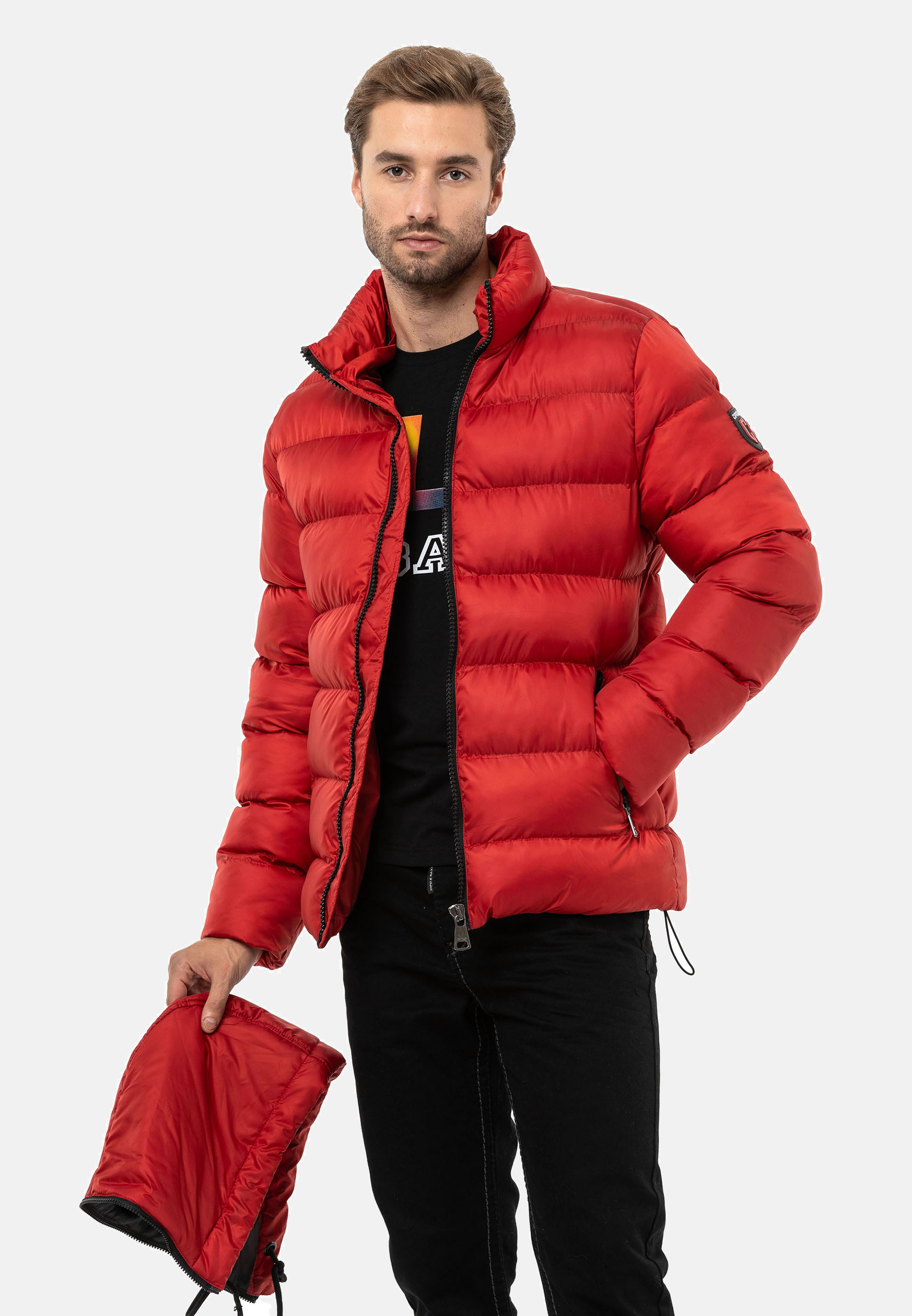 Cipo & Baxx Giacca Blouson Uomo - Rosso Scuro, Taglia L. Leggera In Nylon, Lavabile In Lavatrice. Perfetta Per Mezza Stagione.